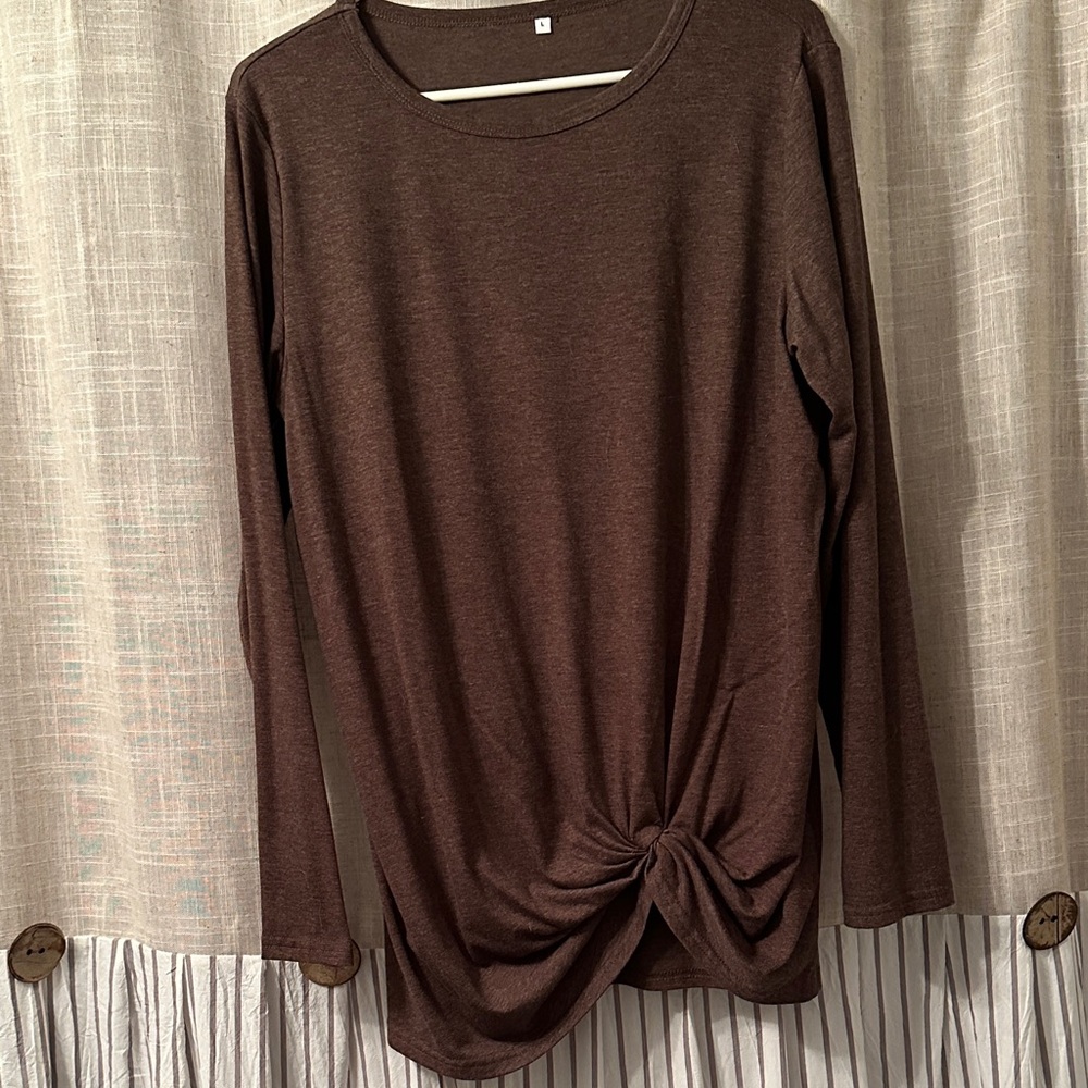 Amazon Chocolate Long Sleeve Twist Blouse
